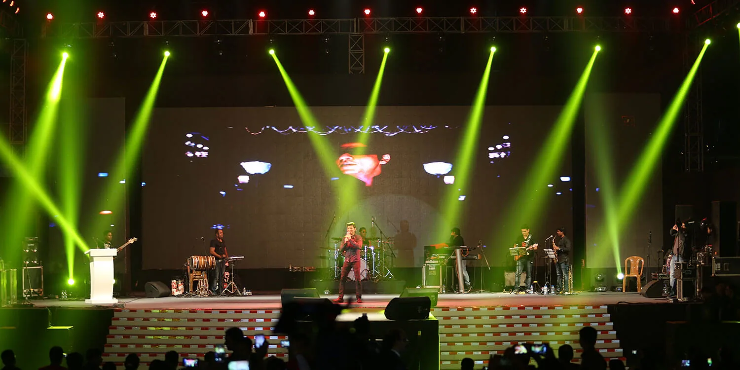 Live concert stage with coordinated lighting and LED visuals